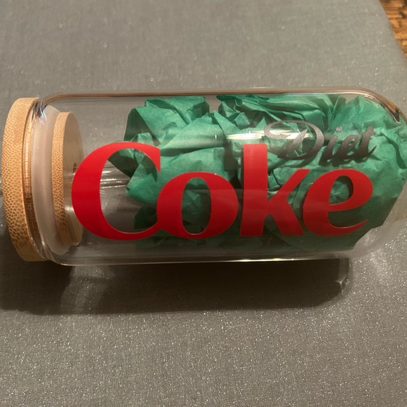 16 Oz Can Shaped Glass Cup with vinyl Diet Coke logo and glass straw. - Picture 5 of 5